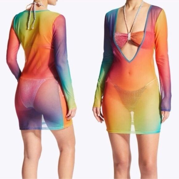 Kurt Geiger • London Rainbow Gradient Mesh V Dress - Picture 3 of 8